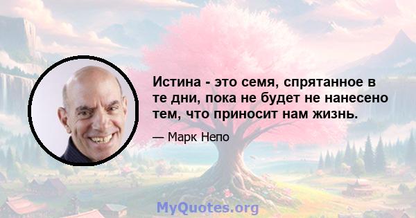 Истина - это семя, спрятанное в те дни, пока не будет не нанесено тем, что приносит нам жизнь.