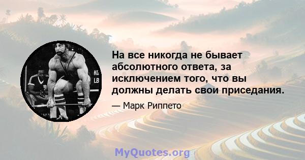 На все никогда не бывает абсолютного ответа, за исключением того, что вы должны делать свои приседания.