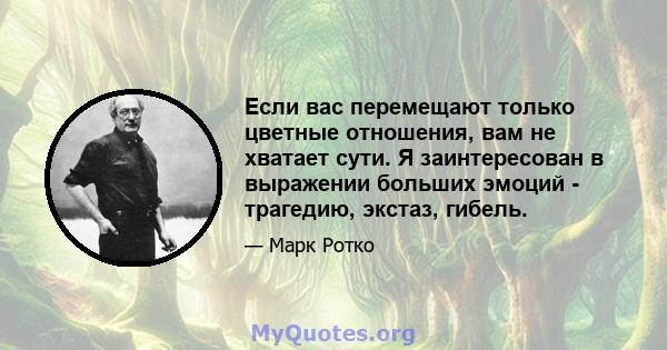 Если вас перемещают только цветные отношения, вам не хватает сути. Я заинтересован в выражении больших эмоций - трагедию, экстаз, гибель.