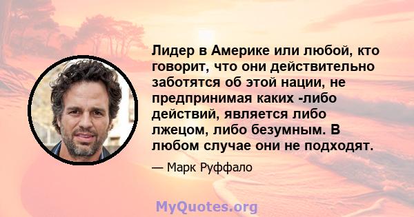 Лидер в Америке или любой, кто говорит, что они действительно заботятся об этой нации, не предпринимая каких -либо действий, является либо лжецом, либо безумным. В любом случае они не подходят.