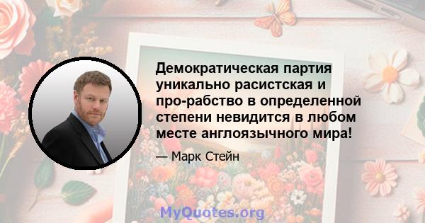 Демократическая партия уникально расистская и про-рабство в определенной степени невидится в любом месте англоязычного мира!