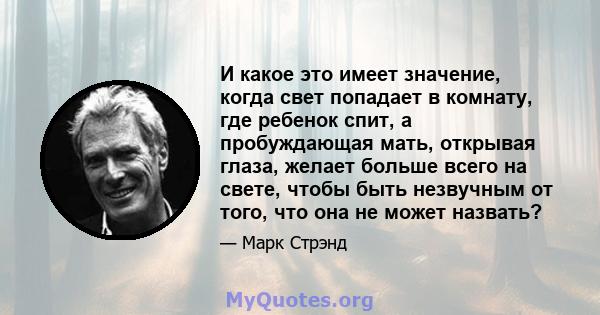 И какое это имеет значение, когда свет попадает в комнату, где ребенок спит, а пробуждающая мать, открывая глаза, желает больше всего на свете, чтобы быть незвучным от того, что она не может назвать?