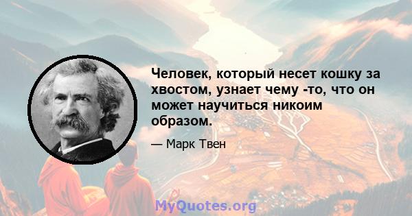 Человек, который несет кошку за хвостом, узнает чему -то, что он может научиться никоим образом.