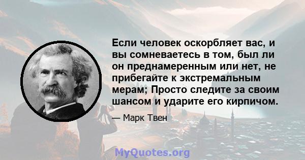 Если человек оскорбляет вас, и вы сомневаетесь в том, был ли он преднамеренным или нет, не прибегайте к экстремальным мерам; Просто следите за своим шансом и ударите его кирпичом.