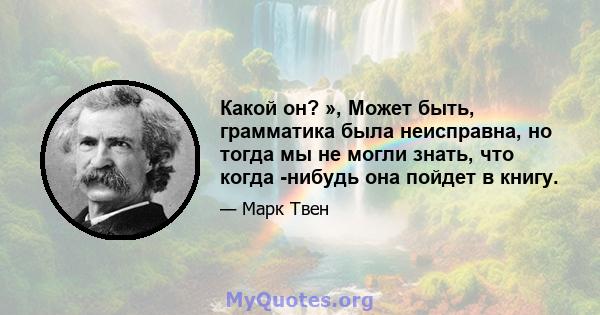 Какой он? », Может быть, грамматика была неисправна, но тогда мы не могли знать, что когда -нибудь она пойдет в книгу.