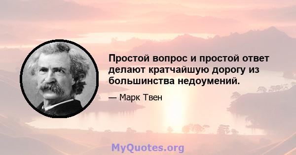 Простой вопрос и простой ответ делают кратчайшую дорогу из большинства недоумений.