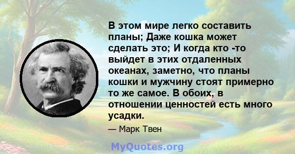 В этом мире легко составить планы; Даже кошка может сделать это; И когда кто -то выйдет в этих отдаленных океанах, заметно, что планы кошки и мужчину стоят примерно то же самое. В обоих, в отношении ценностей есть много 