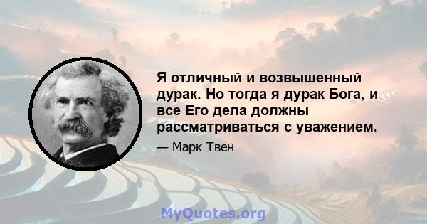 Я отличный и возвышенный дурак. Но тогда я дурак Бога, и все Его дела должны рассматриваться с уважением.