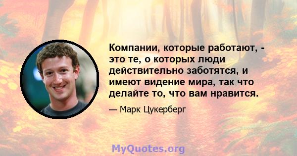 Компании, которые работают, - это те, о которых люди действительно заботятся, и имеют видение мира, так что делайте то, что вам нравится.