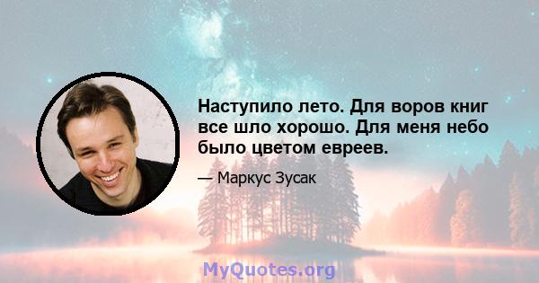 Наступило лето. Для воров книг все шло хорошо. Для меня небо было цветом евреев.