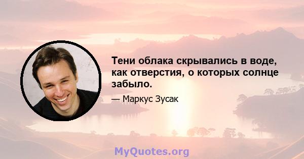 Тени облака скрывались в воде, как отверстия, о которых солнце забыло.