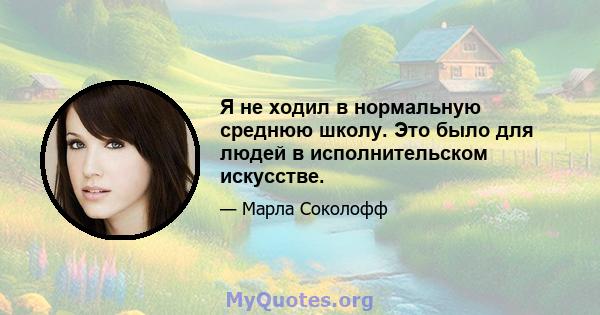 Я не ходил в нормальную среднюю школу. Это было для людей в исполнительском искусстве.