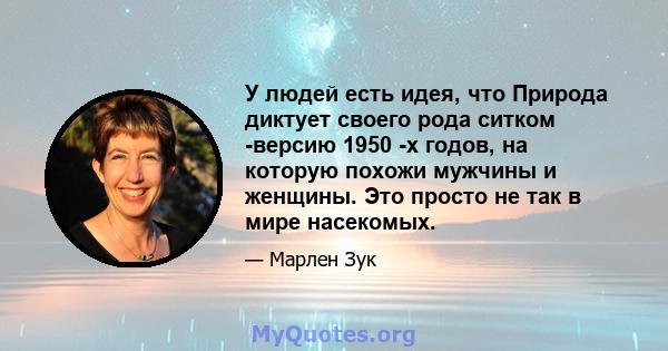 У людей есть идея, что Природа диктует своего рода ситком -версию 1950 -х годов, на которую похожи мужчины и женщины. Это просто не так в мире насекомых.