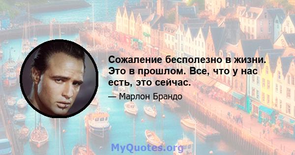 Сожаление бесполезно в жизни. Это в прошлом. Все, что у нас есть, это сейчас.