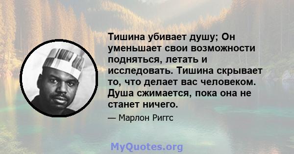 Тишина убивает душу; Он уменьшает свои возможности подняться, летать и исследовать. Тишина скрывает то, что делает вас человеком. Душа сжимается, пока она не станет ничего.