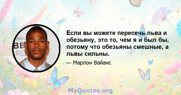 Если вы можете пересечь льва и обезьяну, это то, чем я и был бы, потому что обезьяны смешные, а львы сильны.