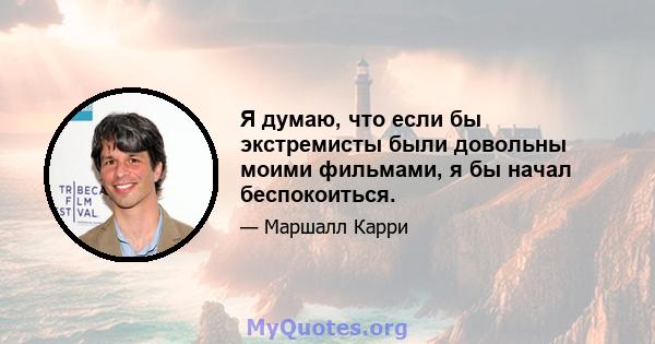 Я думаю, что если бы экстремисты были довольны моими фильмами, я бы начал беспокоиться.