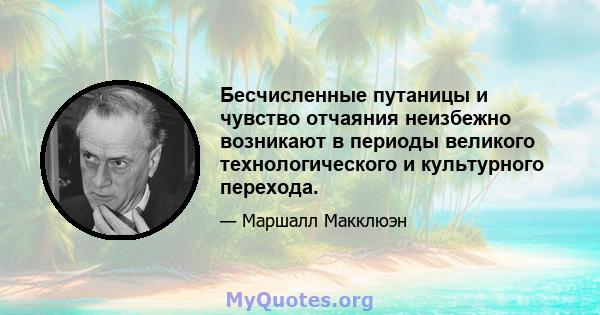 Бесчисленные путаницы и чувство отчаяния неизбежно возникают в периоды великого технологического и культурного перехода.