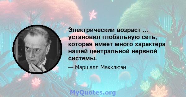 Электрический возраст ... установил глобальную сеть, которая имеет много характера нашей центральной нервной системы.