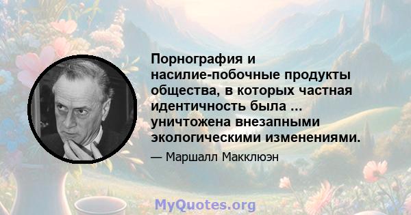 Порнография и насилие-побочные продукты общества, в которых частная идентичность была ... уничтожена внезапными экологическими изменениями.