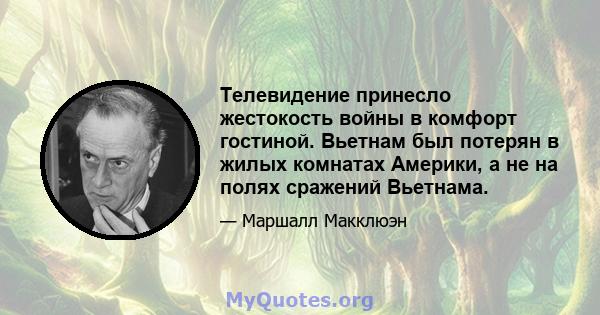 Телевидение принесло жестокость войны в комфорт гостиной. Вьетнам был потерян в жилых комнатах Америки, а не на полях сражений Вьетнама.