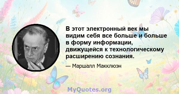 В этот электронный век мы видим себя все больше и больше в форму информации, движущейся к технологическому расширению сознания.