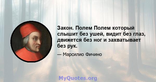 Закон. Полем Полем который слышит без ушей, видит без глаз, движется без ног и захватывает без рук.