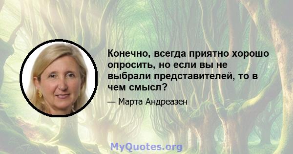 Конечно, всегда приятно хорошо опросить, но если вы не выбрали представителей, то в чем смысл?