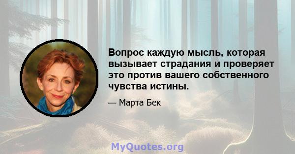 Вопрос каждую мысль, которая вызывает страдания и проверяет это против вашего собственного чувства истины.