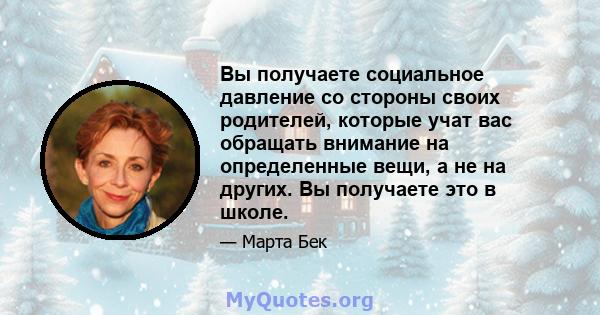 Вы получаете социальное давление со стороны своих родителей, которые учат вас обращать внимание на определенные вещи, а не на других. Вы получаете это в школе.