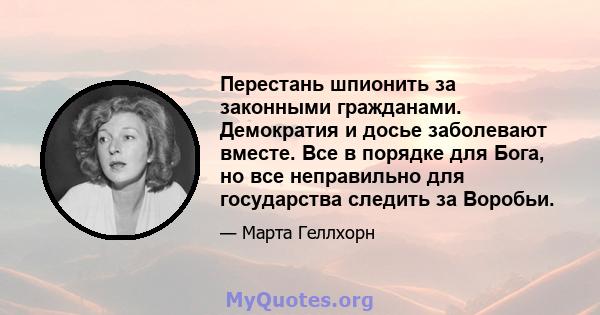 Перестань шпионить за законными гражданами. Демократия и досье заболевают вместе. Все в порядке для Бога, но все неправильно для государства следить за Воробьи.