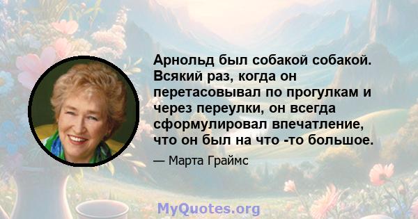 Арнольд был собакой собакой. Всякий раз, когда он перетасовывал по прогулкам и через переулки, он всегда сформулировал впечатление, что он был на что -то большое.