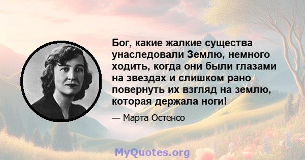 Бог, какие жалкие существа унаследовали Землю, немного ходить, когда они были глазами на звездах и слишком рано повернуть их взгляд на землю, которая держала ноги!