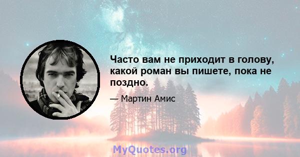 Часто вам не приходит в голову, какой роман вы пишете, пока не поздно.