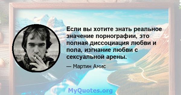 Если вы хотите знать реальное значение порнографии, это полная диссоциация любви и пола, изгнание любви с сексуальной арены.