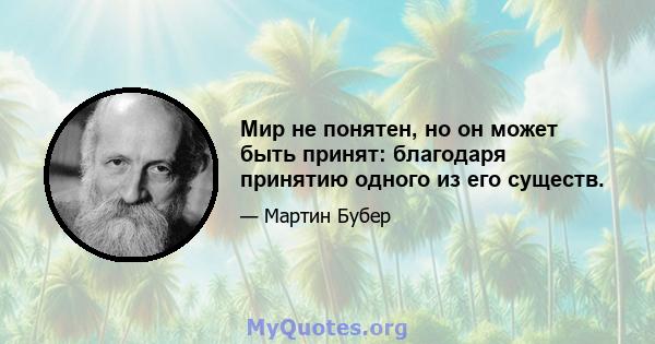 Мир не понятен, но он может быть принят: благодаря принятию одного из его существ.