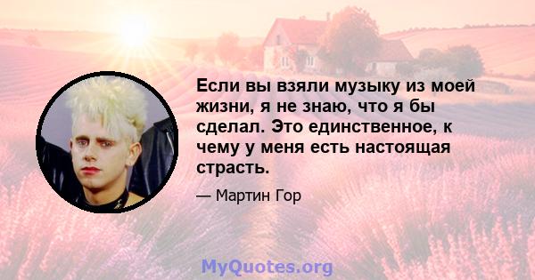 Если вы взяли музыку из моей жизни, я не знаю, что я бы сделал. Это единственное, к чему у меня есть настоящая страсть.