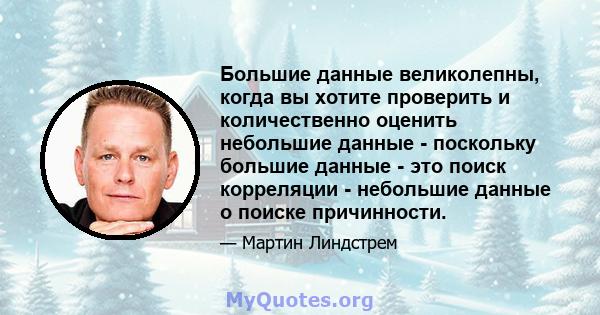 Большие данные великолепны, когда вы хотите проверить и количественно оценить небольшие данные - поскольку большие данные - это поиск корреляции - небольшие данные о поиске причинности.