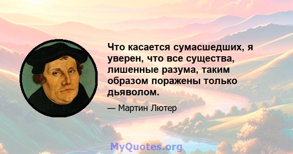 Что касается сумасшедших, я уверен, что все существа, лишенные разума, таким образом поражены только дьяволом.