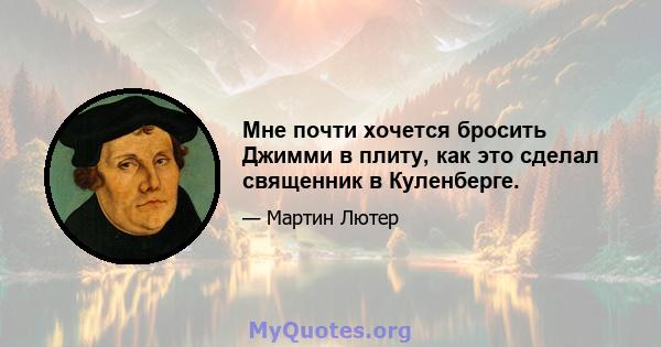 Мне почти хочется бросить Джимми в плиту, как это сделал священник в Куленберге.