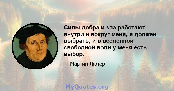 Силы добра и зла работают внутри и вокруг меня, я должен выбрать, и в вселенной свободной воли у меня есть выбор.