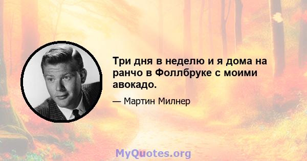 Три дня в неделю и я дома на ранчо в Фоллбруке с моими авокадо.