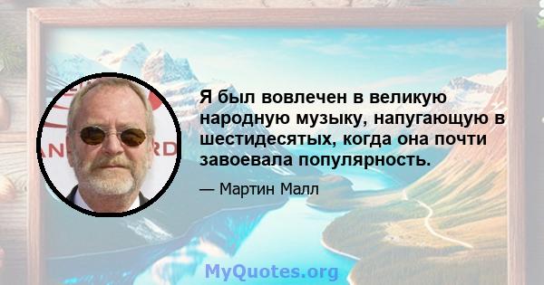 Я был вовлечен в великую народную музыку, напугающую в шестидесятых, когда она почти завоевала популярность.