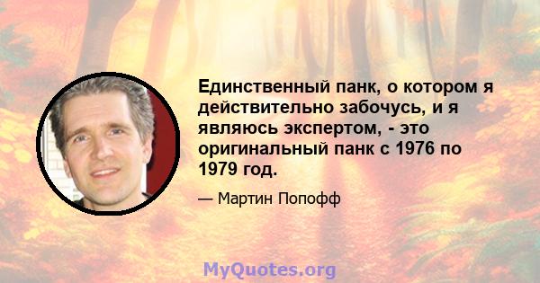 Единственный панк, о котором я действительно забочусь, и я являюсь экспертом, - это оригинальный панк с 1976 по 1979 год.