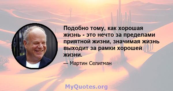 Подобно тому, как хорошая жизнь - это нечто за пределами приятной жизни, значимая жизнь выходит за рамки хорошей жизни.