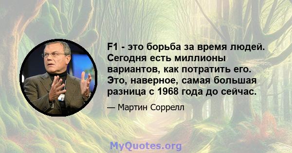 F1 - это борьба за время людей. Сегодня есть миллионы вариантов, как потратить его. Это, наверное, самая большая разница с 1968 года до сейчас.