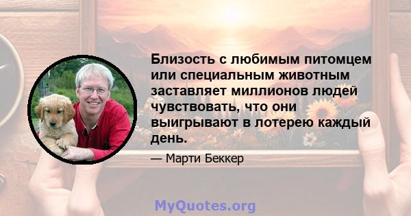 Близость с любимым питомцем или специальным животным заставляет миллионов людей чувствовать, что они выигрывают в лотерею каждый день.