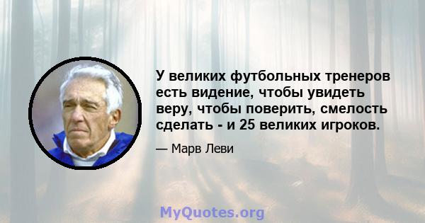 У великих футбольных тренеров есть видение, чтобы увидеть веру, чтобы поверить, смелость сделать - и 25 великих игроков.