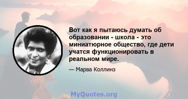 Вот как я пытаюсь думать об образовании - школа - это миниатюрное общество, где дети учатся функционировать в реальном мире.