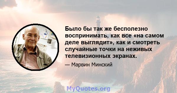 Было бы так же бесполезно воспринимать, как все «на самом деле выглядит», как и смотреть случайные точки на неживых телевизионных экранах.